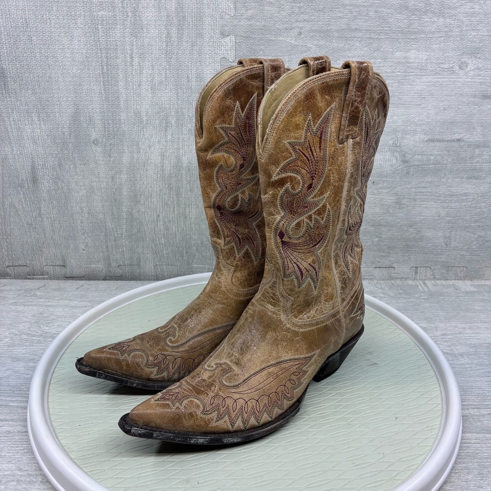 Corral Boots Western Cowboy Men 8.5 Brown Leather Embroidered Pointed Toe Mexico